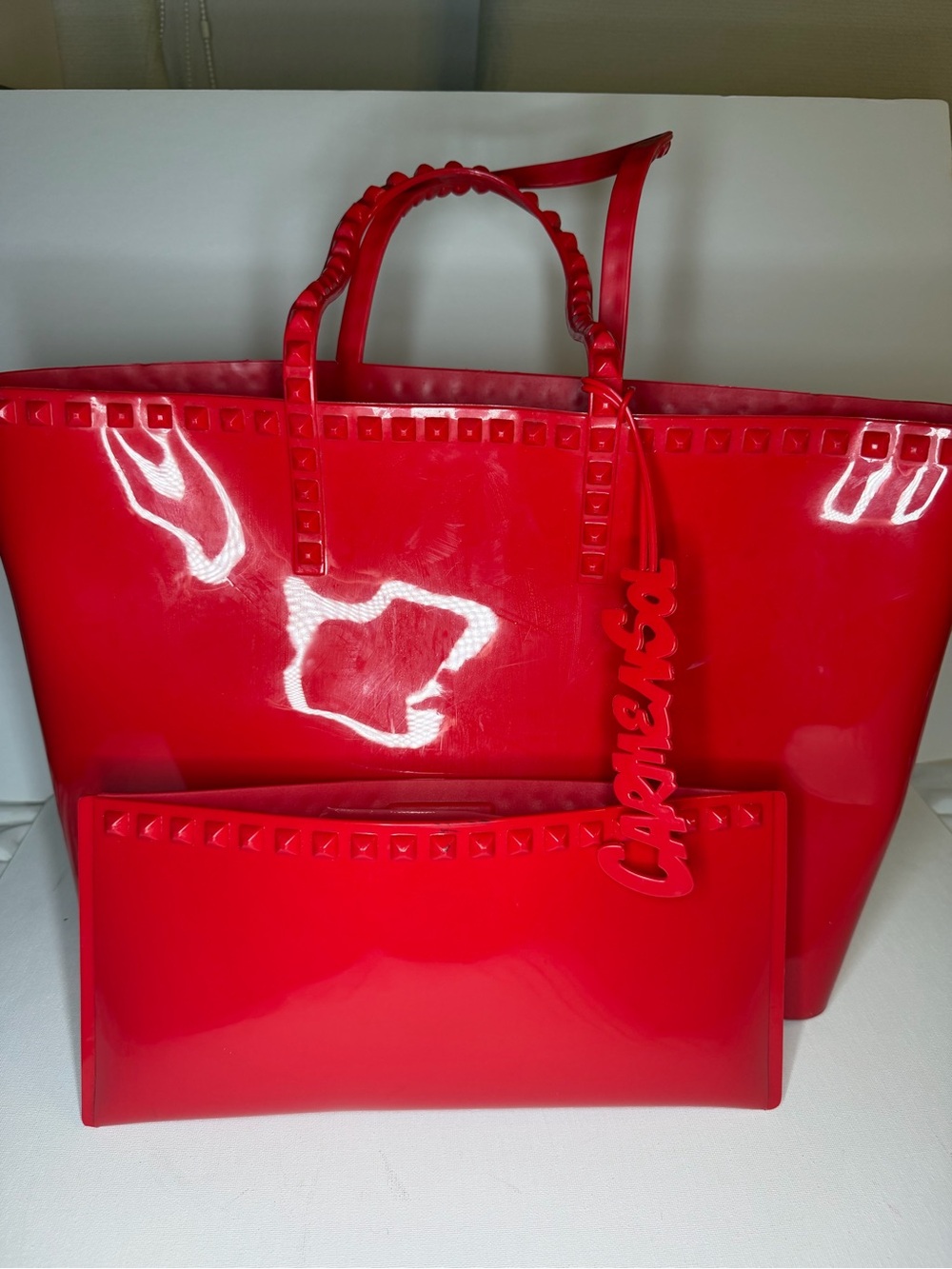 Carmen Sol Red Patent Tote Bag with Clutch